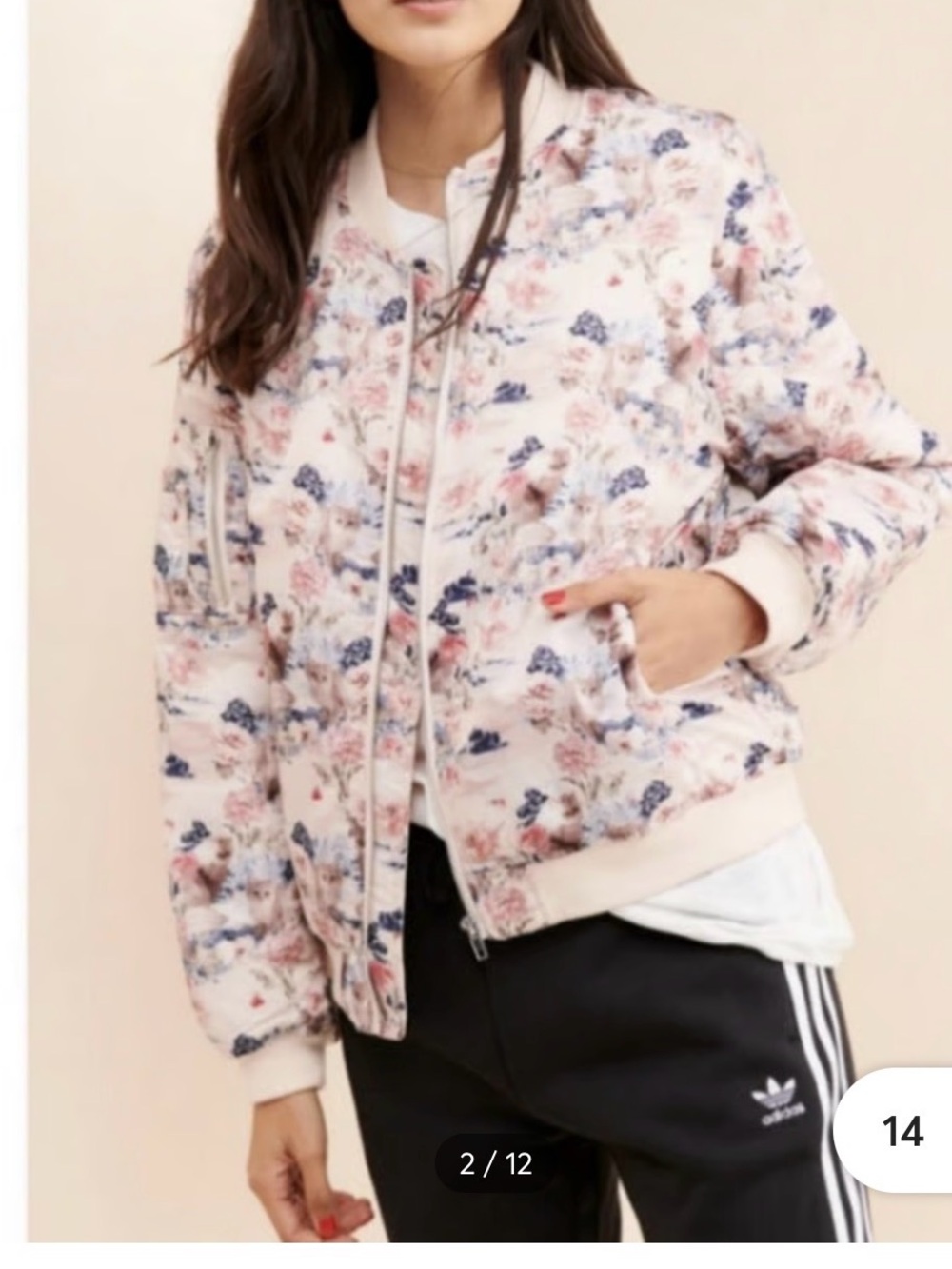Paul & Joe Pink Floral Quilted Bomber Jacket in excellent condition